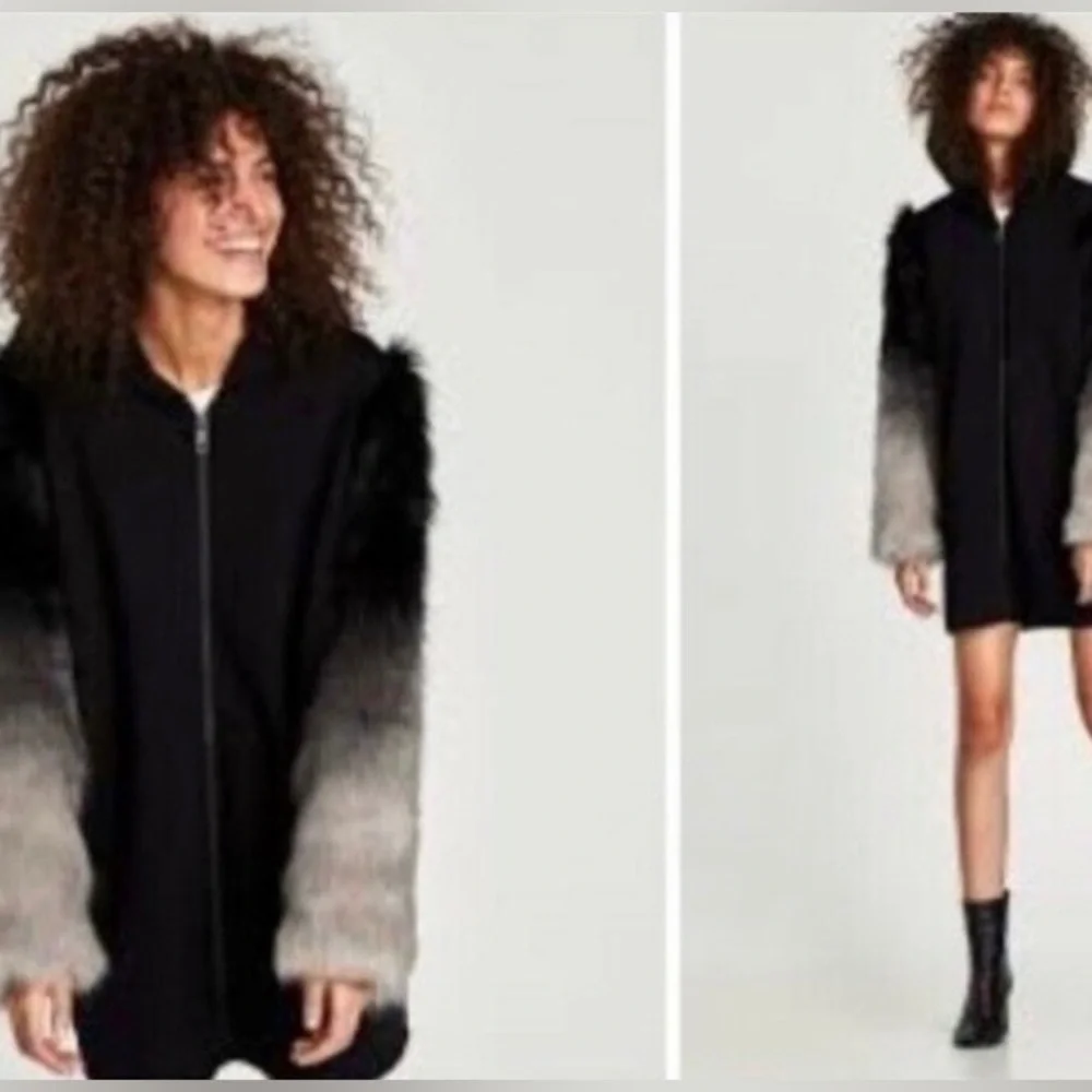 Zara Womens Oversized Hoodie Jacket with Faux Fur Sleeves size S